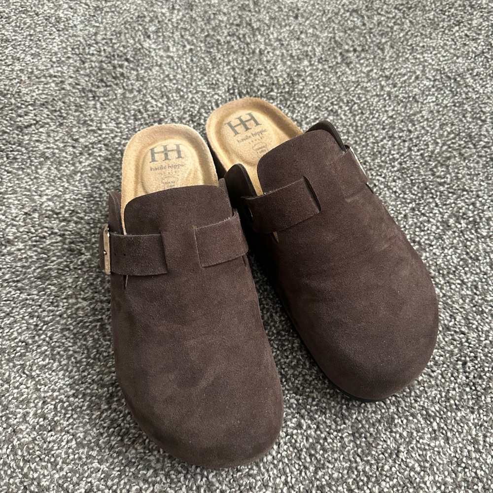 Brown Suede Slip-On Clogs